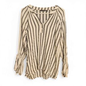 Hannah Pheasant Blouse, Gray and White Striped with Silver accent, Women's L